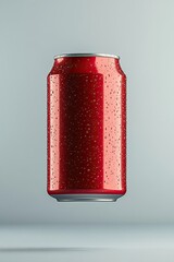 Red aluminum can, water droplets