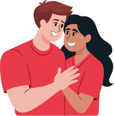 Obraz premium Male and female couples embrace each other in love with ethnic diversity and skin color