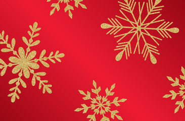 Gold Glitter Snowflakes Illustration on Red Holiday Background