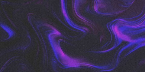 Obraz premium Abstract swirling purple and blue shapes on a black, gradient empty space, grainy noise texture, retro soft texture, gradient background.
