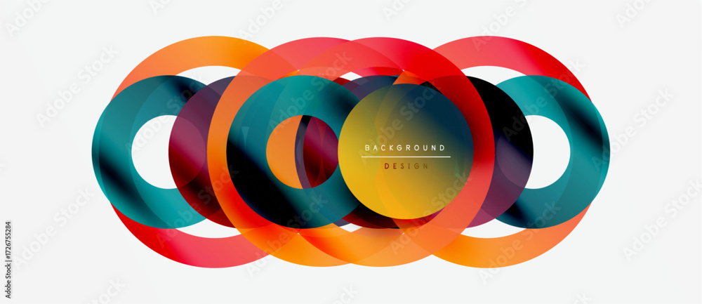Poster abstract colorful circles overlap. modern design element, vibrant hues create dynamic visual impact.
