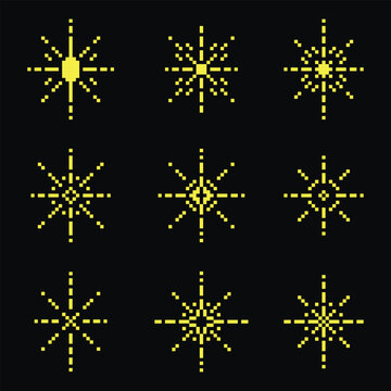Pixel Art Yellow Starbursts Set