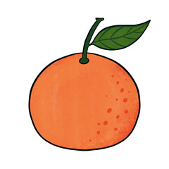 Mandarin orange with green leaf, cartoon fruit illustration. Lucky symbol for Lunar New Year, isolated illustration for packaging, stickers, prints, scrapbooking, crafts and holiday decor.