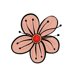 Pink blossom flower, cartoon floral illustration. Symbol of Lunar New Year, isolated PNG for stickers, textiles, scrapbooking and decor.