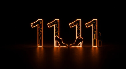 Neon lights showcasing the number 11 with high heels and lipstick  