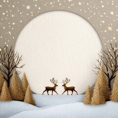 Christmas and Winter Holiday Reindeer in a winter wonderland with sparkling snow and a glowing moon backdrop.