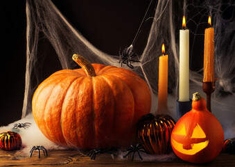 Autumn Decoration with Pumpkins sun Leafs in Warm Colors