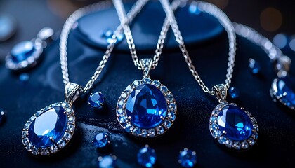 Exquisite Blue Sapphire Jewelry Displayed on a Luxurious Dark Background