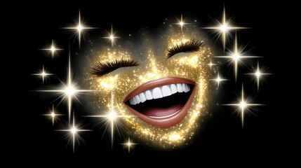 Sparkling smile in the dark with glittering stars