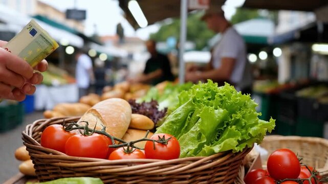 Payer avec de l'argent liquide au march&eacute;