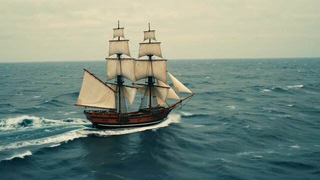 Voilier de la marine naviguant sur l'oc&eacute;an agit&eacute;