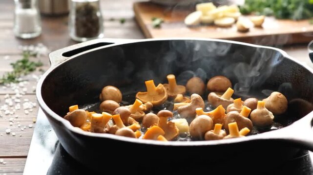 Champignons des bois cuits dans une po&ecirc;le