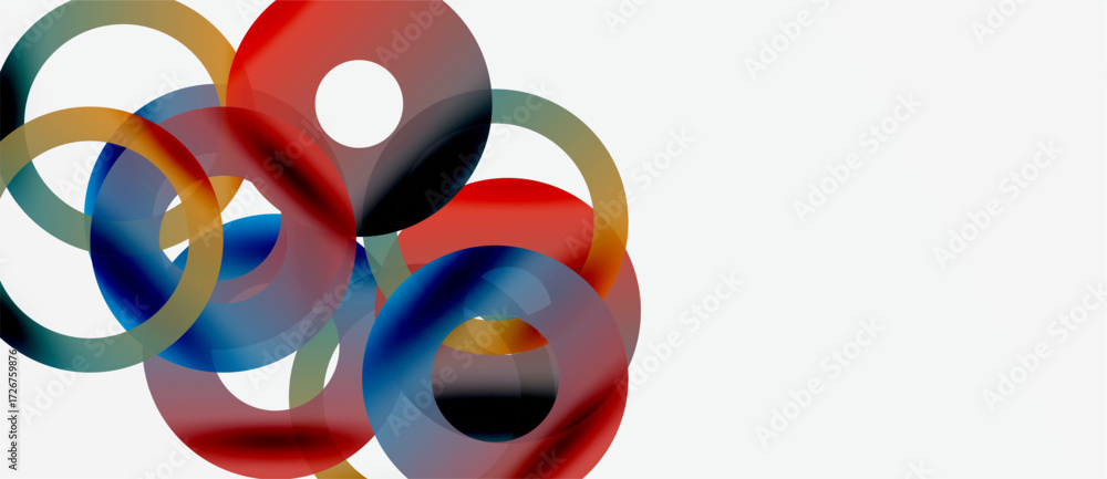 Poster abstract composition featuring overlapping colorful circles. shapes create dynamic visual interest, 