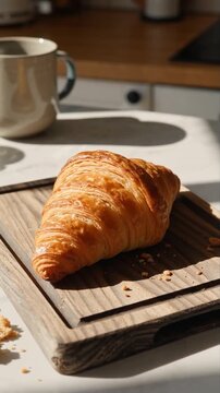 Gros plan d'un croissant sur une planche en bois