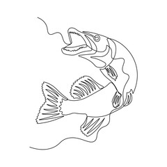 Jumping Pike Fish in One Continuous Line. Minimalist Freshwater Predator Illustration