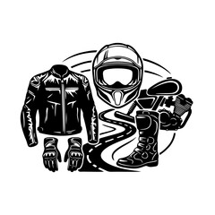 vector silhouette of motorcycle tools and accessories on white background