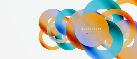 Abstract colorful overlapping circles create dynamic visual effect. Modern design elements suggest fluidity, movement, innovation.