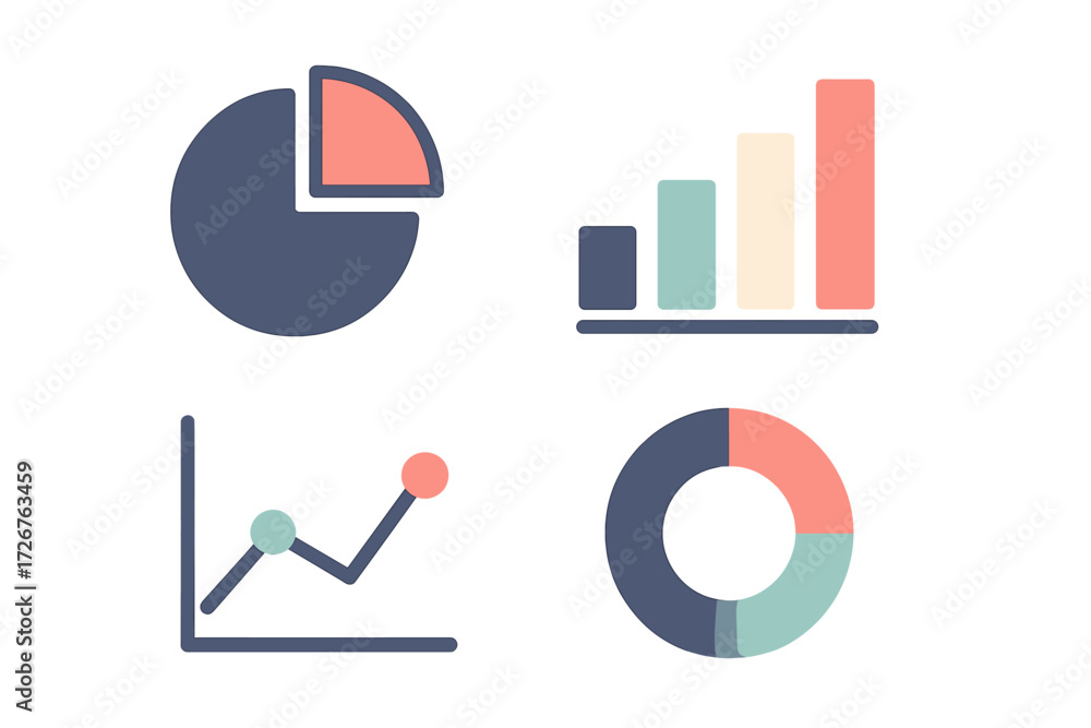 Poster comprehensive collection of business data visualization charts and graphs for financial analysis, re