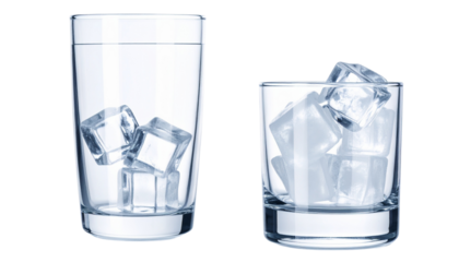 Glass Tumbler with Ice Cubes Duo – Two Refreshing Variations Isolated on Transparent Background