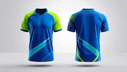 Stylish Blue and Green Sport Jersey Design Mockup for Activewear Branding and Marketing, Modern Soccer or Football Jersey Design Mockup for Sportswear Promotion