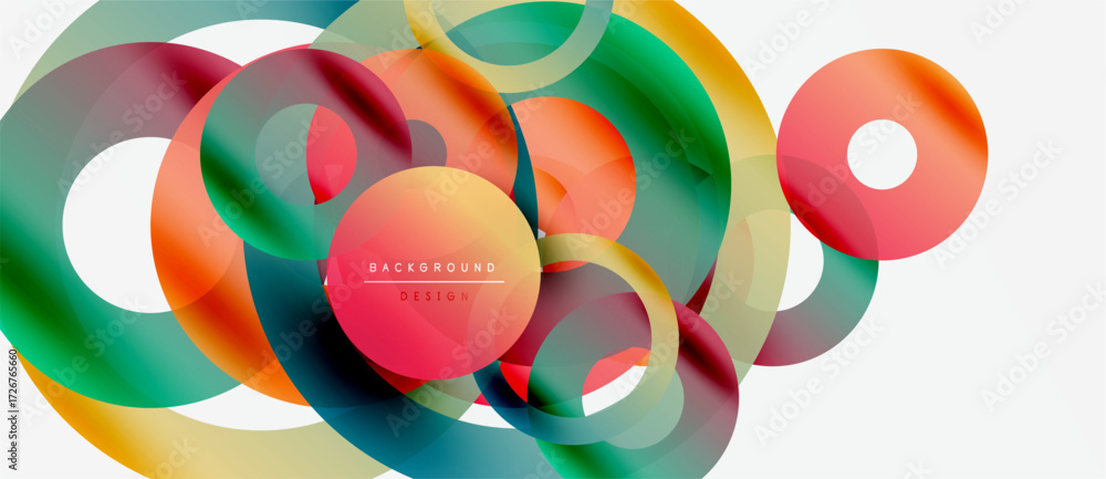 Poster abstract colorful design. overlapping translucent circles create dynamic visual effect. modern graph
