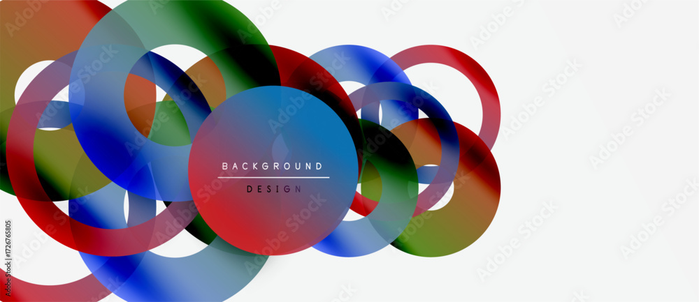 Poster abstract colorful circles overlap. dynamic composition creates modern visual effect. white backgroun