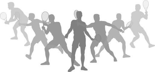 Silhouette Tennis players set. Active sports people healthy players fitness silhouettes concept.