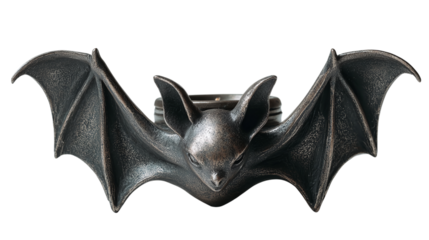 Black metal candle holder shaped like a bat, isolated on transparent background 