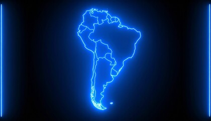 3D map bordered with neon blue light