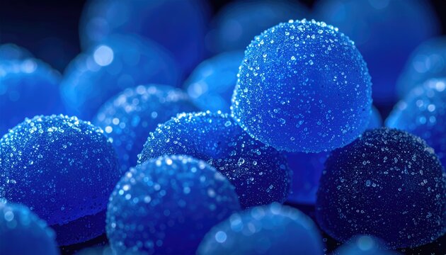 Close-up of many blue and dark blue round candies