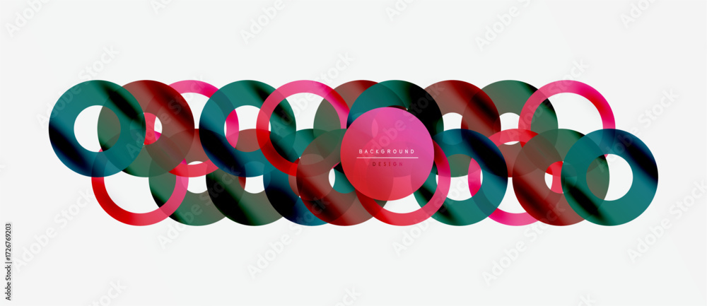 Poster abstract circles overlap, creating vibrant color patterns. minimalist design with white background, 