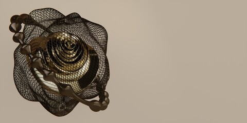 Golden Abstract Wireframe Sphere Sculpture Background