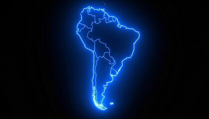 3D map bordered with neon blue light
