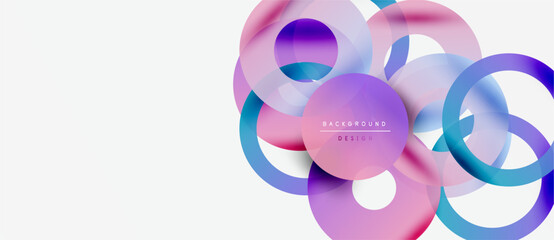Abstract circles overlap, creating vibrant gradients. Modern design elements suggest fluidity, innovation, dynamic composition. Minimalist aesthetic.