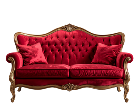 Red Sofa with Gold Chandelier PNG Transparent Background