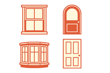 Diverse collection of classic architectural building elements featuring various window and door designs