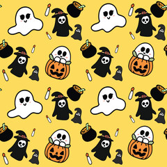 Seamless Halloween pattern with ghosts stars and bats, Halloween seamless pattern with pumpkins. Ghost's Halloween seamless pattern