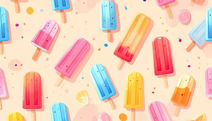Colorful ice cream pops on a light background with sprinkles
