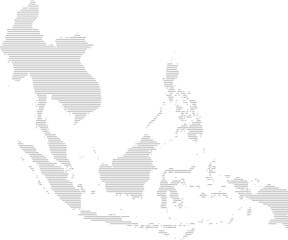 ASEAN (The Association of Southeast Asian Nations) vector map with line fill (Web Mercator projection, PPT-compatible & fully editable)