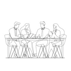 Line Art Illustration of Teamwork and Office Meeting