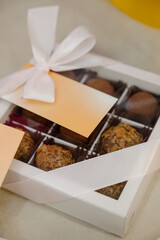 Handmade candy gift box with a clean label for the text.