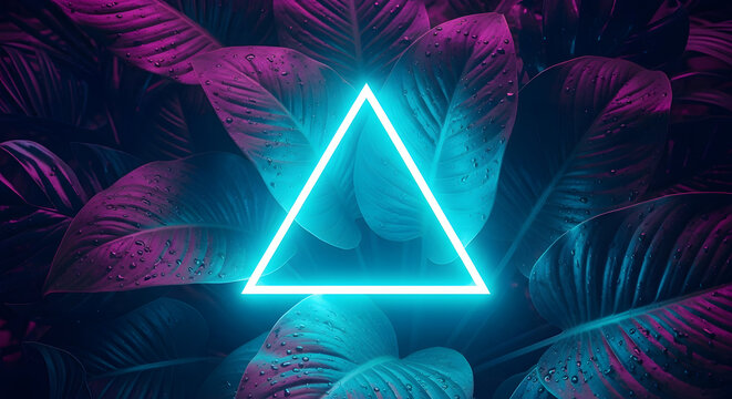 Creative fluorescent color layout made of tropical leaves. Flat lay neon colors. Nature concept. wallpaper