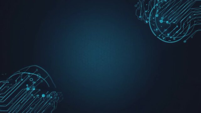 Futuristic Digital Circuit Board Pattern with Hexagonal Texture on Dark Blue Background technology