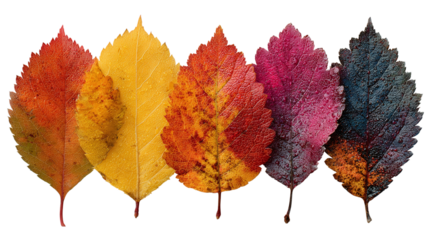 Collection of 4 autumn leaf clusters, isolated on transparent background