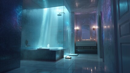 Luxury Modern Bathroom with Blue Lighting