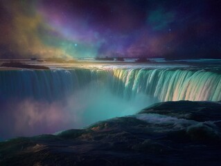 Majestic Waterfall under Cosmic Sky