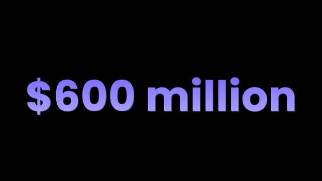 Number counter 600 million dollar animation alpha channel