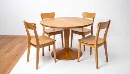 Light wood dining set. 4 chairs, round table