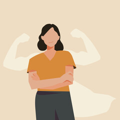 Strong woman with illustration that looks like she has wings behind her