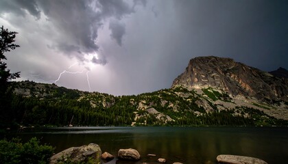 Storm over alpine lake